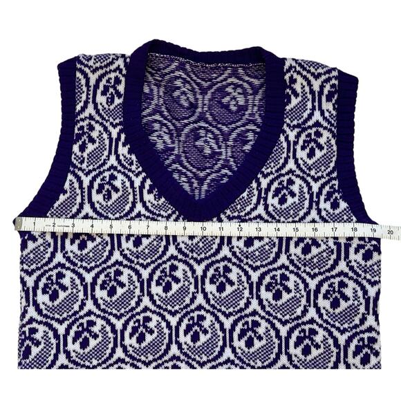 Vintage 90s Retro Knit Purple Sweater Vest Mens Medium Geometric Hipster Bold - Picture 4 of 5